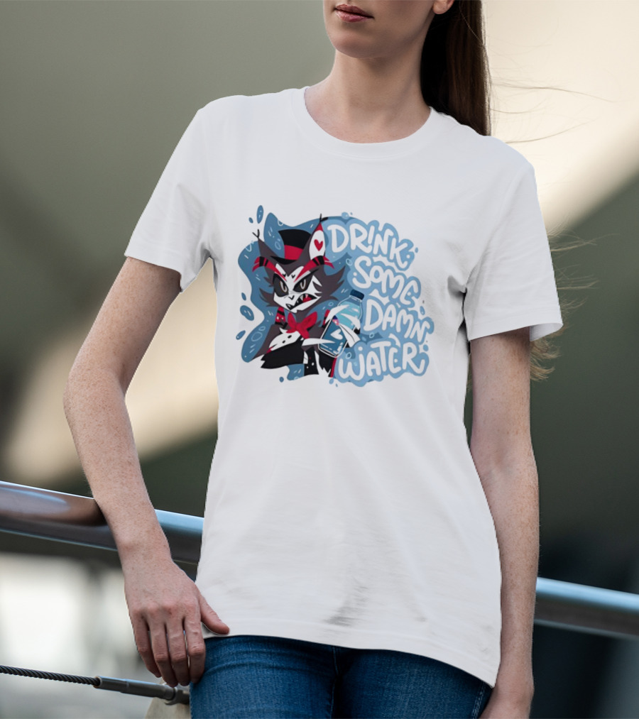 Drink Some Damn Water Wolf Holding Bottle T-Shirt