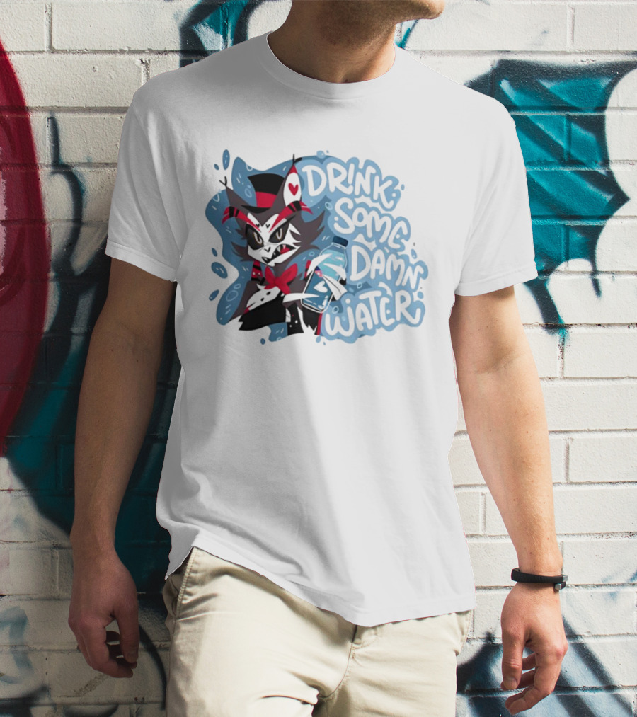 Drink Some Damn Water Wolf Holding Bottle T-Shirt