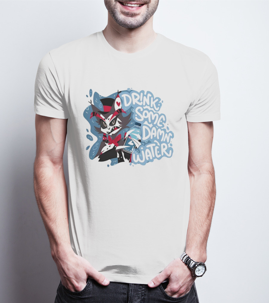 Drink Some Damn Water Wolf Holding Bottle T-Shirt