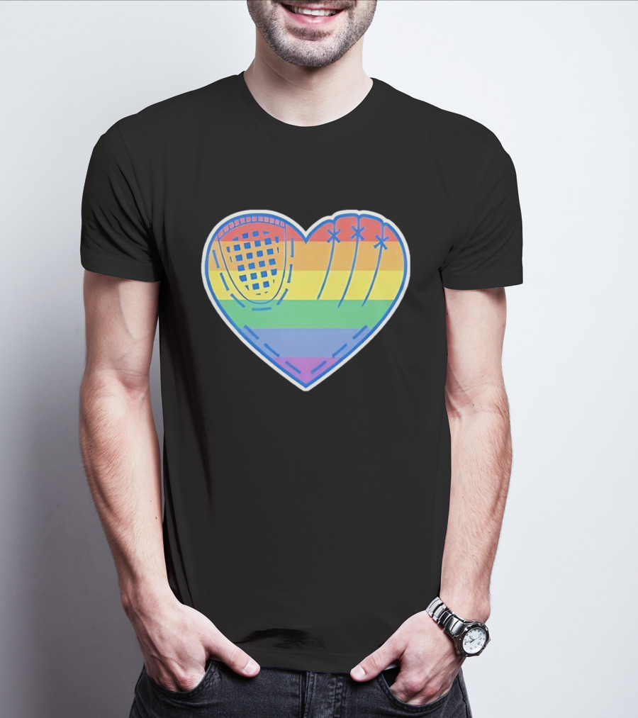 Pride Rainbow Striped Baseball Glove Heart T-Shirt