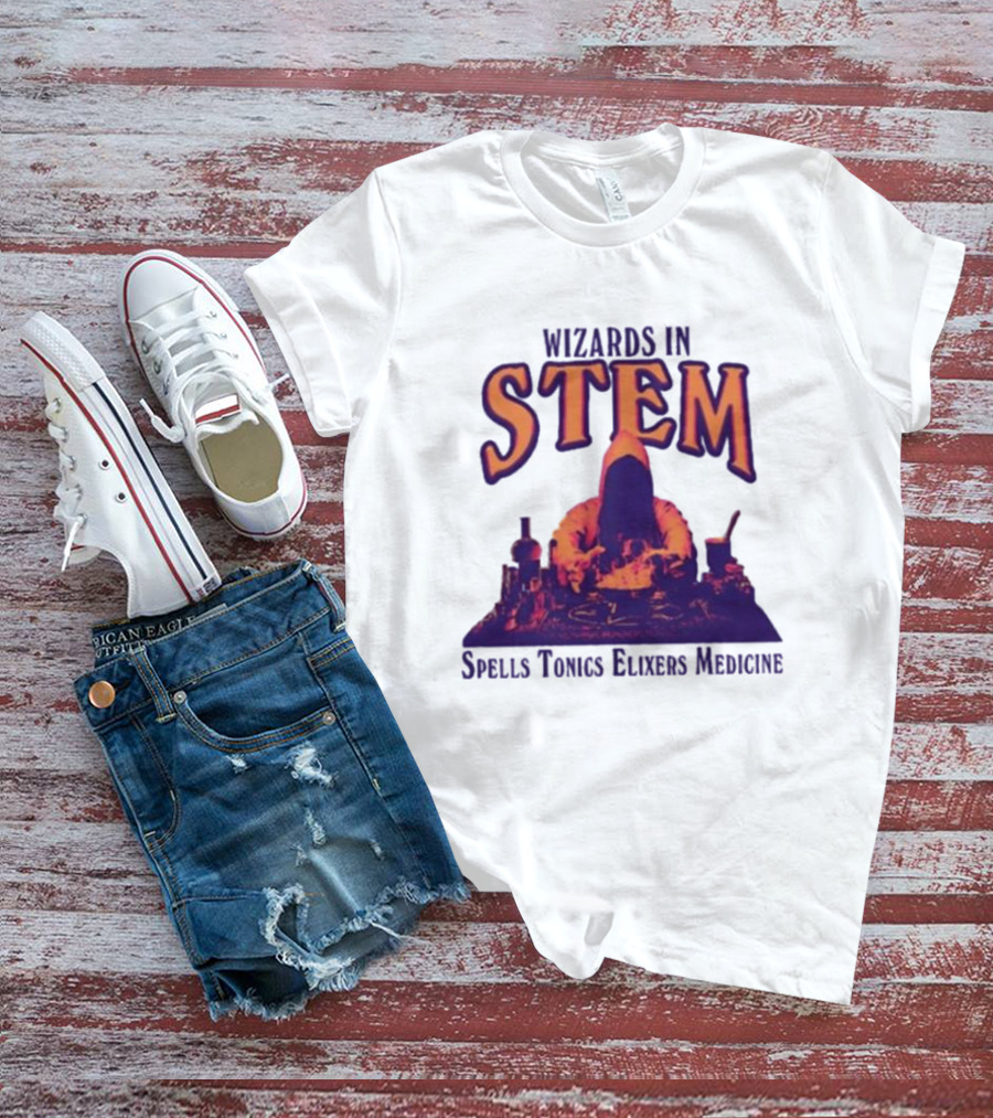 Wizards In STEM Spells Tonics Elixers Medicine Hooded Figure With Potions T-Shirt