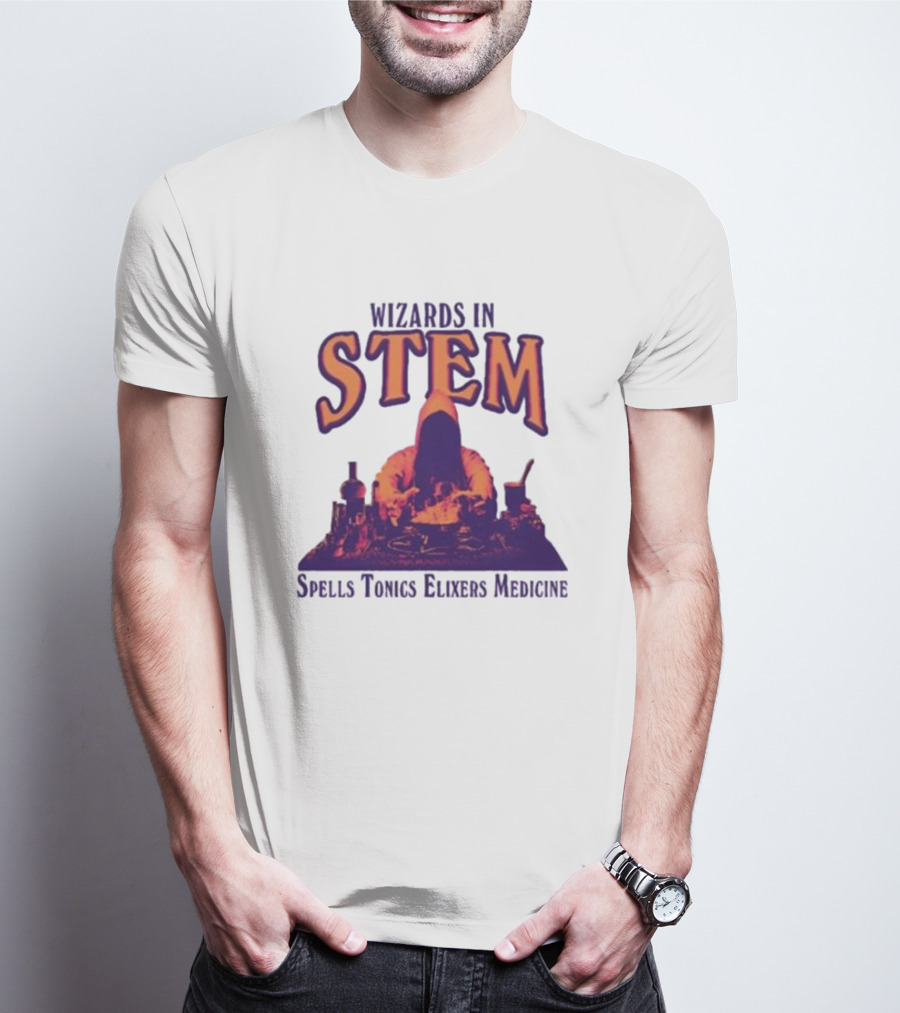 Wizards In STEM Spells Tonics Elixers Medicine Hooded Figure With Potions T-Shirt