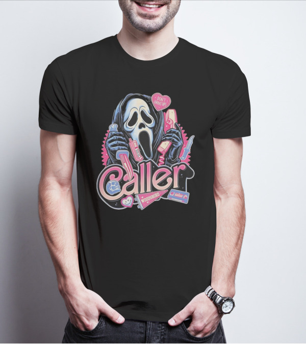 Caller Ghostface Woodsboro Don't Hang Up Pink Telephone Knife T-Shirt