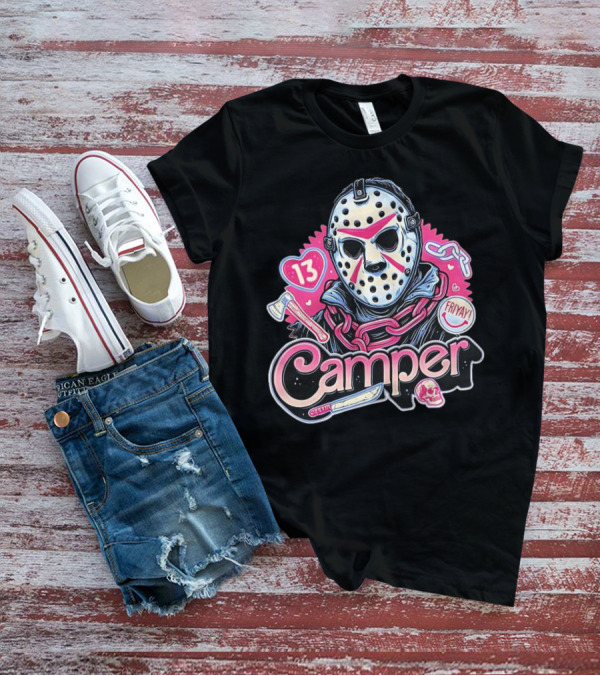 Camper 13 Jason Voorhees Mask And Chains With Ax And Knife Friyay Hearts T-Shirt