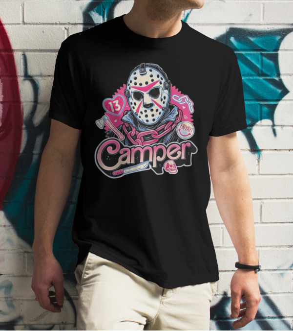 Camper 13 Jason Voorhees Mask And Chains With Ax And Knife Friyay Hearts T-Shirt