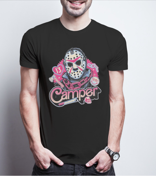 Camper 13 Jason Voorhees Mask And Chains With Ax And Knife Friyay Hearts T-Shirt