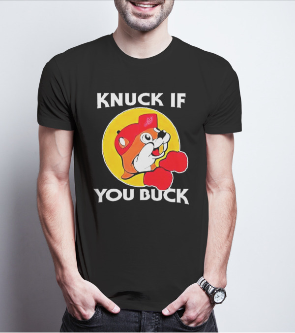 Knuck If You Buck Buc Ees Logo Red Cap Yellow Circle Boxing Gloves T-Shirt
