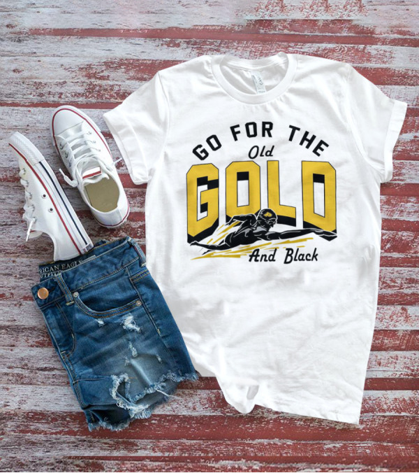 Go For The Old Gold And Black Gold Letters Swimming Scene T-Shirt