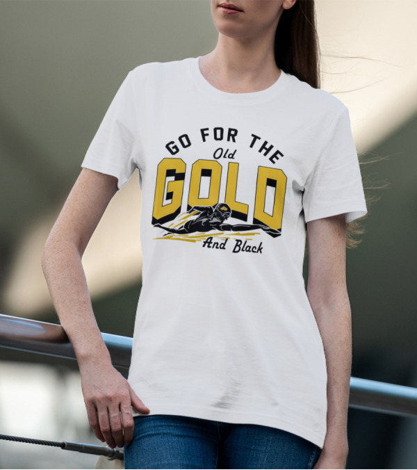 Go For The Old Gold And Black Gold Letters Swimming Scene T-Shirt