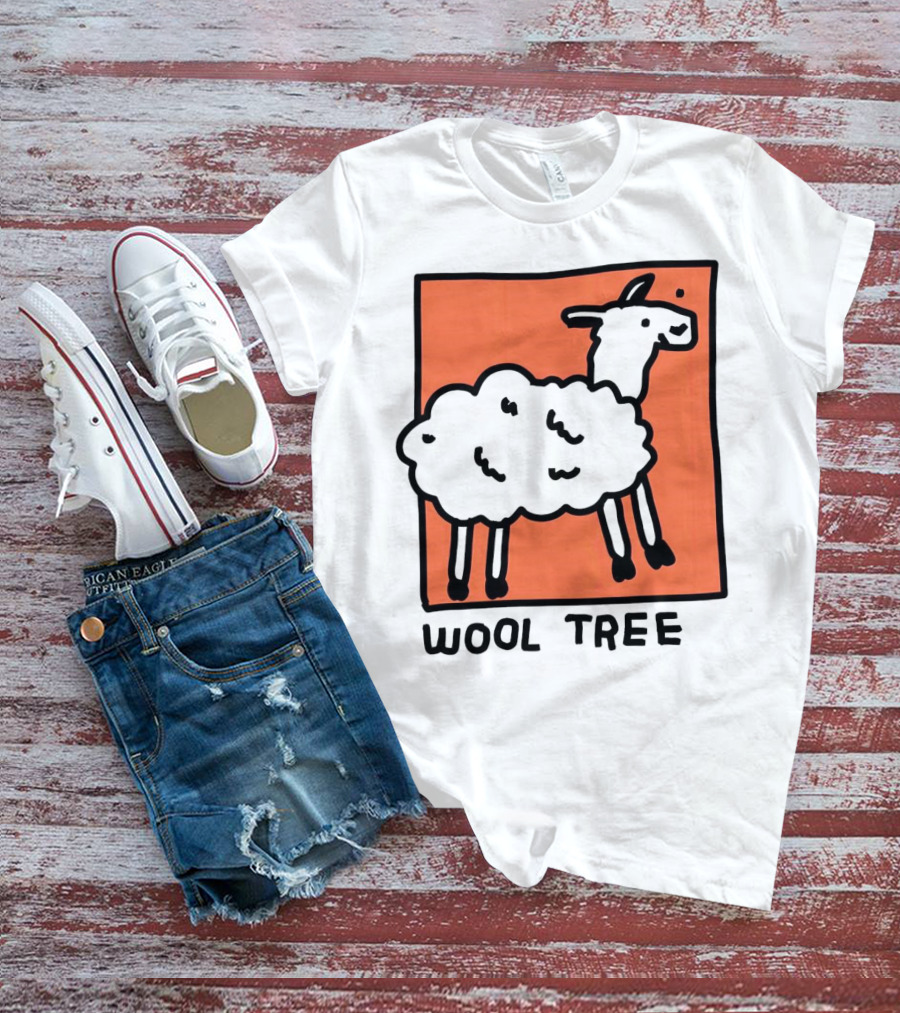 Wool Tree Black Sheep Illustration On Orange Background T-Shirt