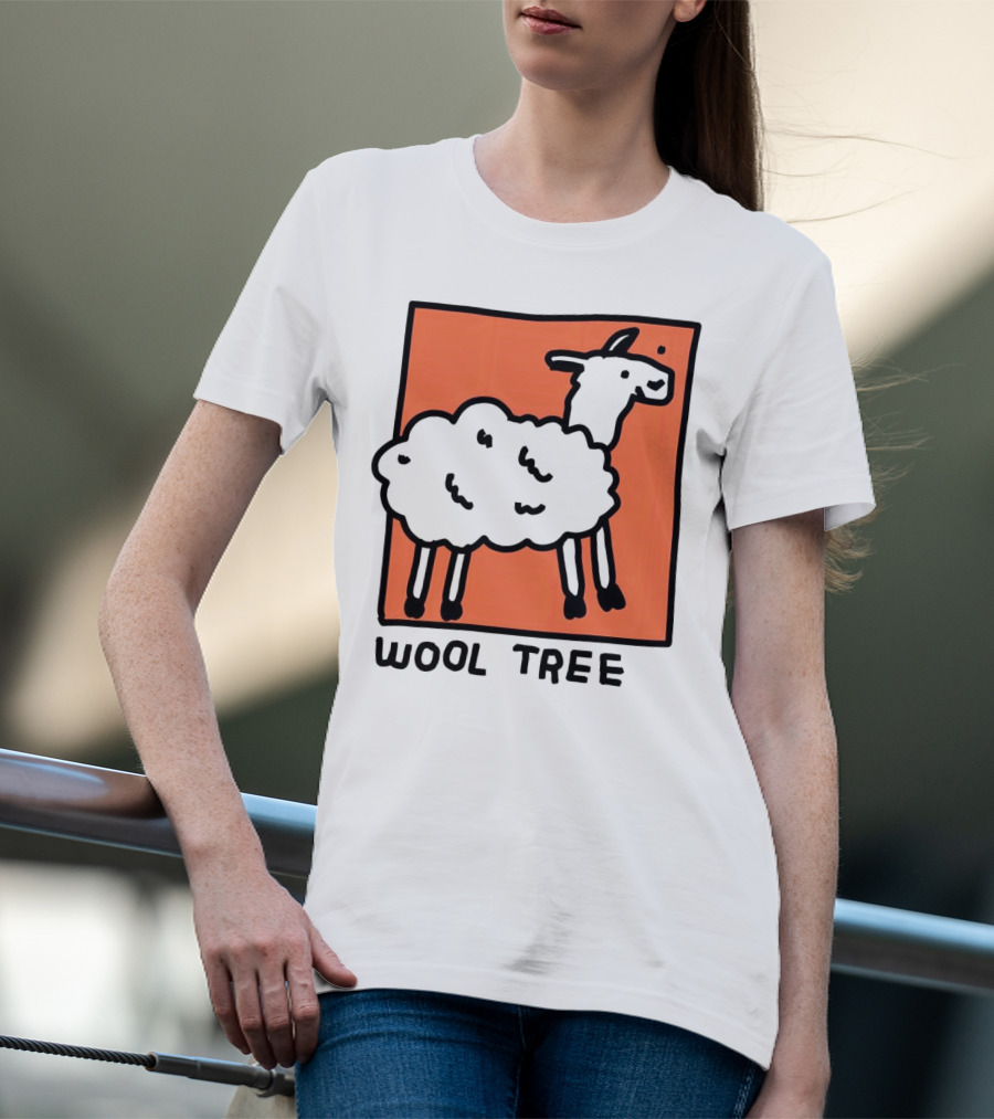 Wool Tree Black Sheep Illustration On Orange Background T-Shirt