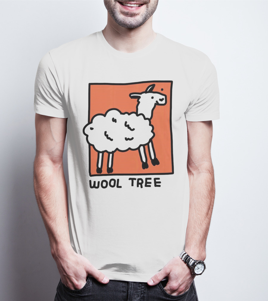 Wool Tree Black Sheep Illustration On Orange Background T-Shirt