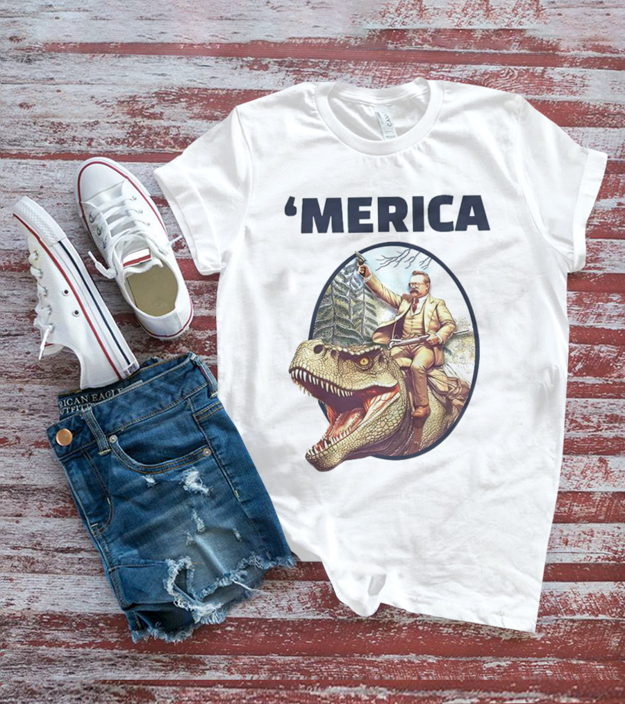 'Merica Chris Long Teddy Roosevelt Riding Allosaurus T-Shirt