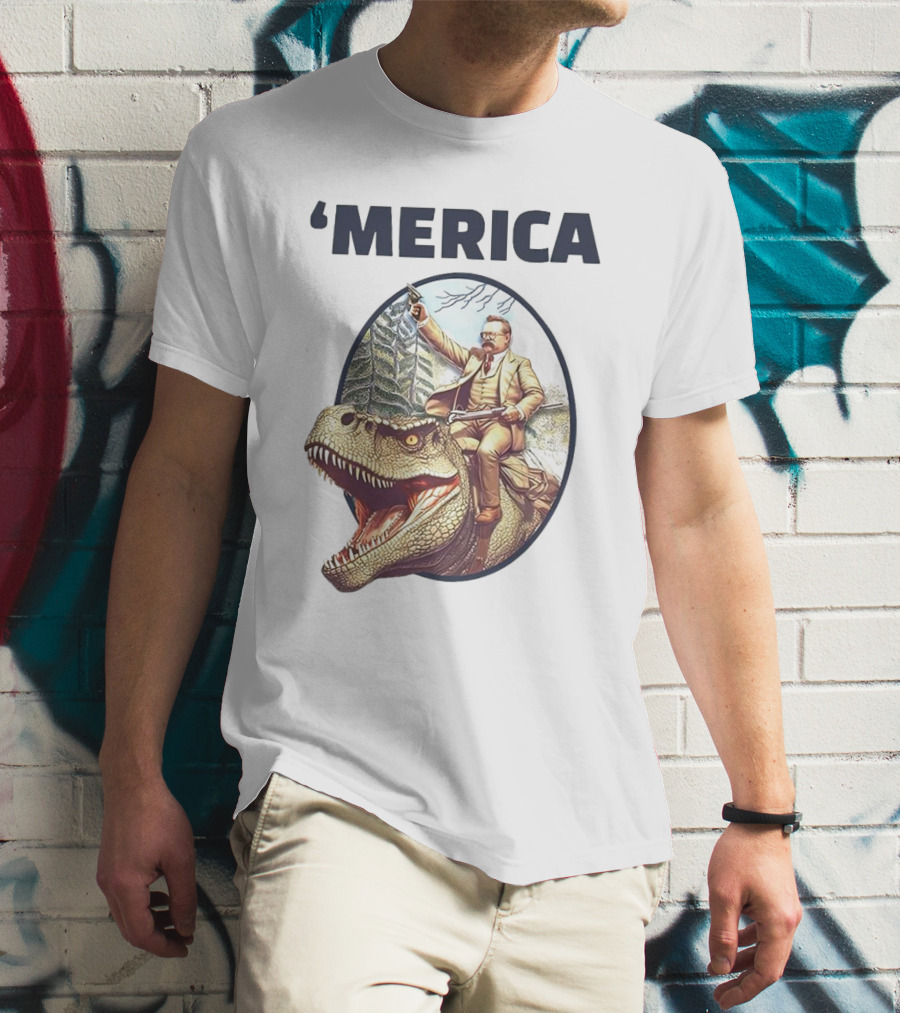 'Merica Chris Long Teddy Roosevelt Riding Allosaurus T-Shirt