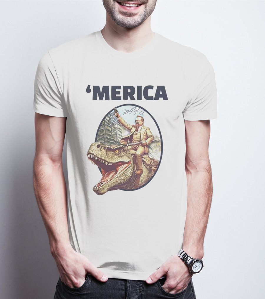 'Merica Chris Long Teddy Roosevelt Riding Allosaurus T-Shirt