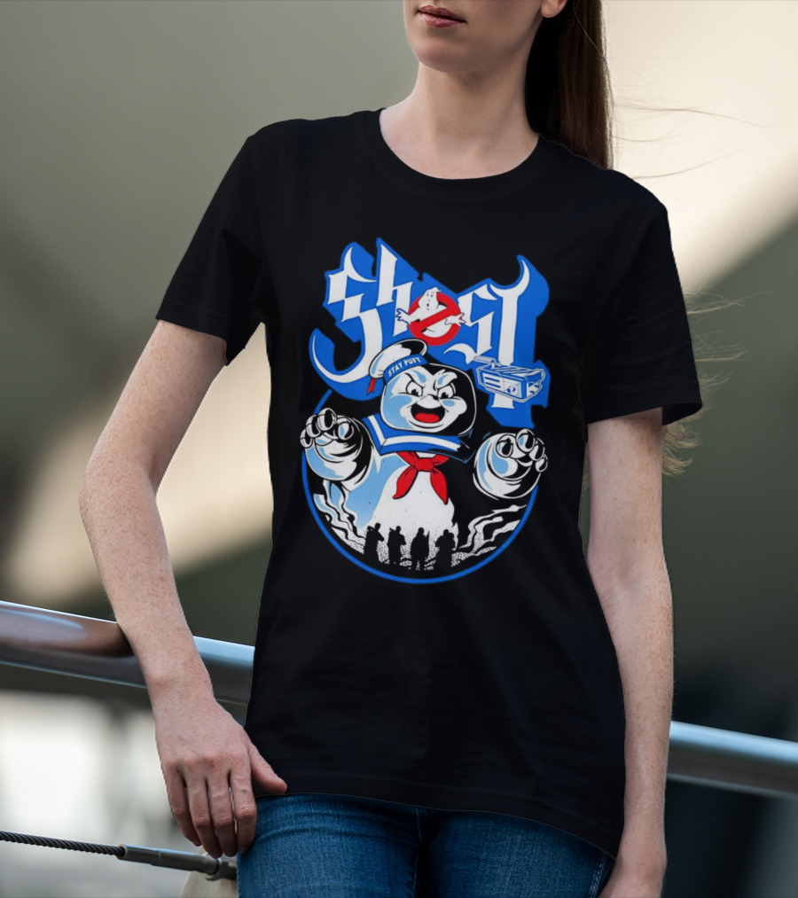 Stay Puft Marshmallow Man Ghostbusters Inspired With Ghostbusters Logo T-Shirt