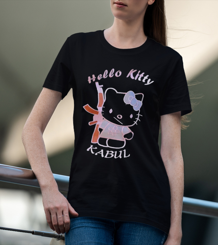 Hello Kitty Kabul Playful Twist On Iconic Character With Rifle T-Shirt