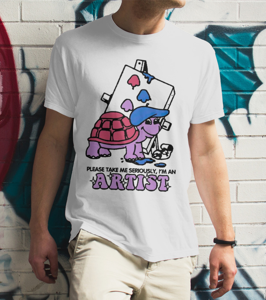 Please Take Me Seriously I'm An Artist Turtle With Paint Palette And Easel T-Shirt