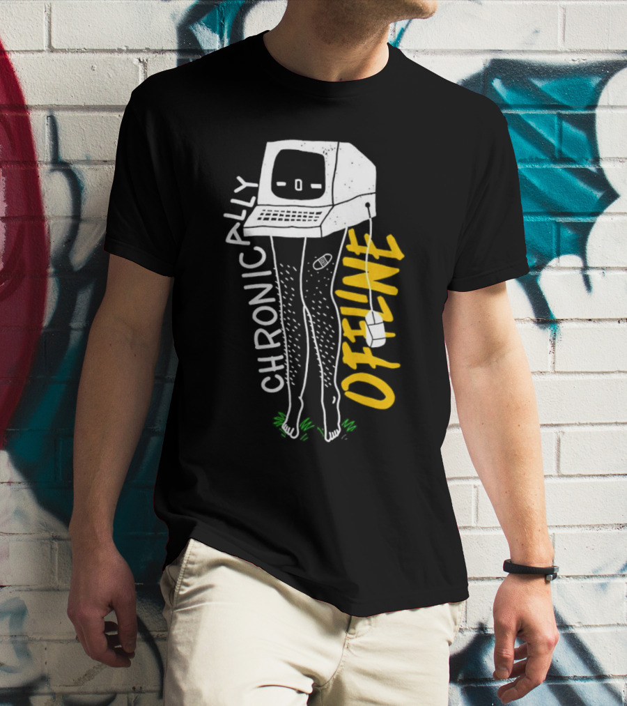 Chronically Offline Computer Head With Cable Legs T-Shirt