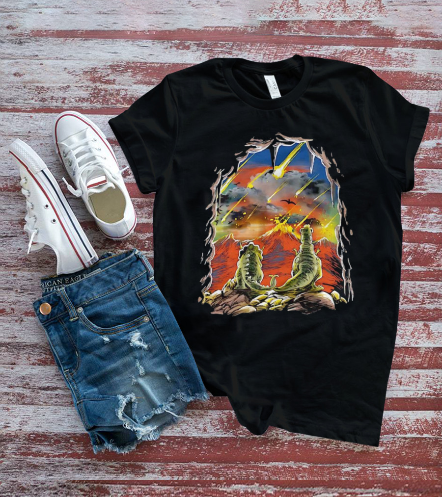 Dinosaur Project Extinction Meteor Apocalypse Volcanic Eruption Scene T-Shirt