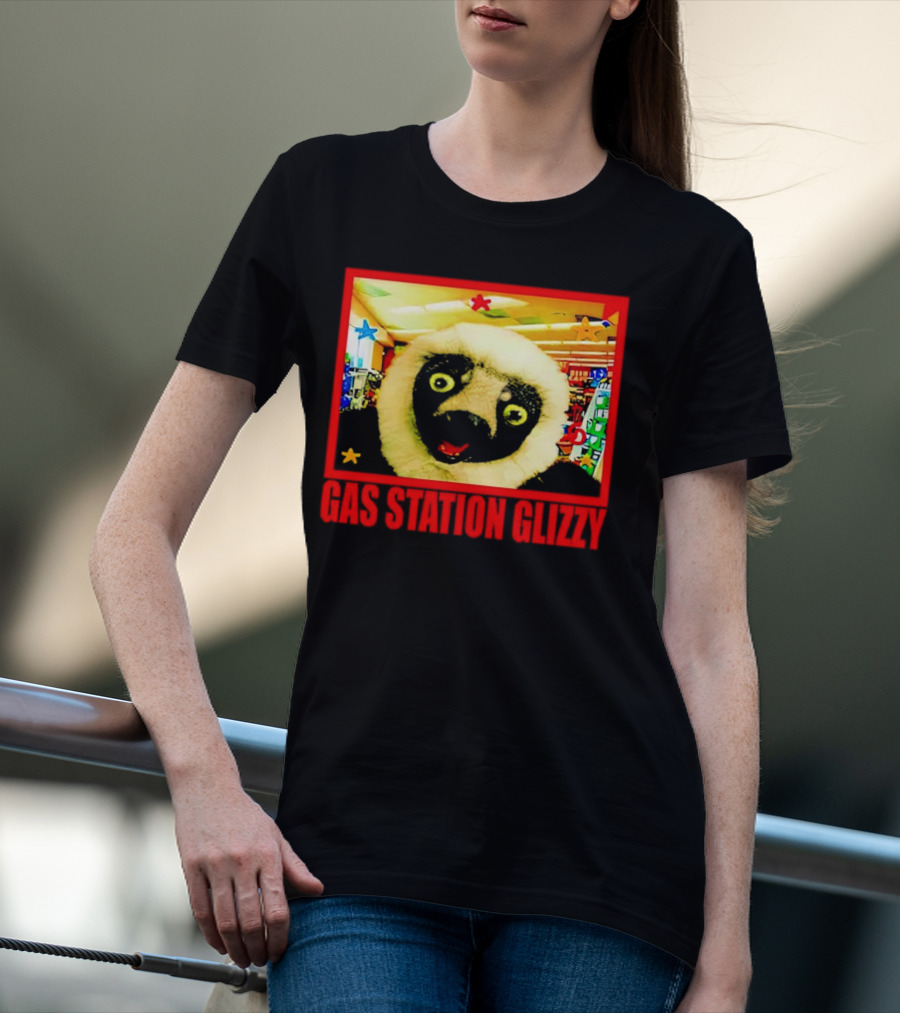 Gas Station Glizzy Funny Lemur Cartoon Inside Store T-Shirt