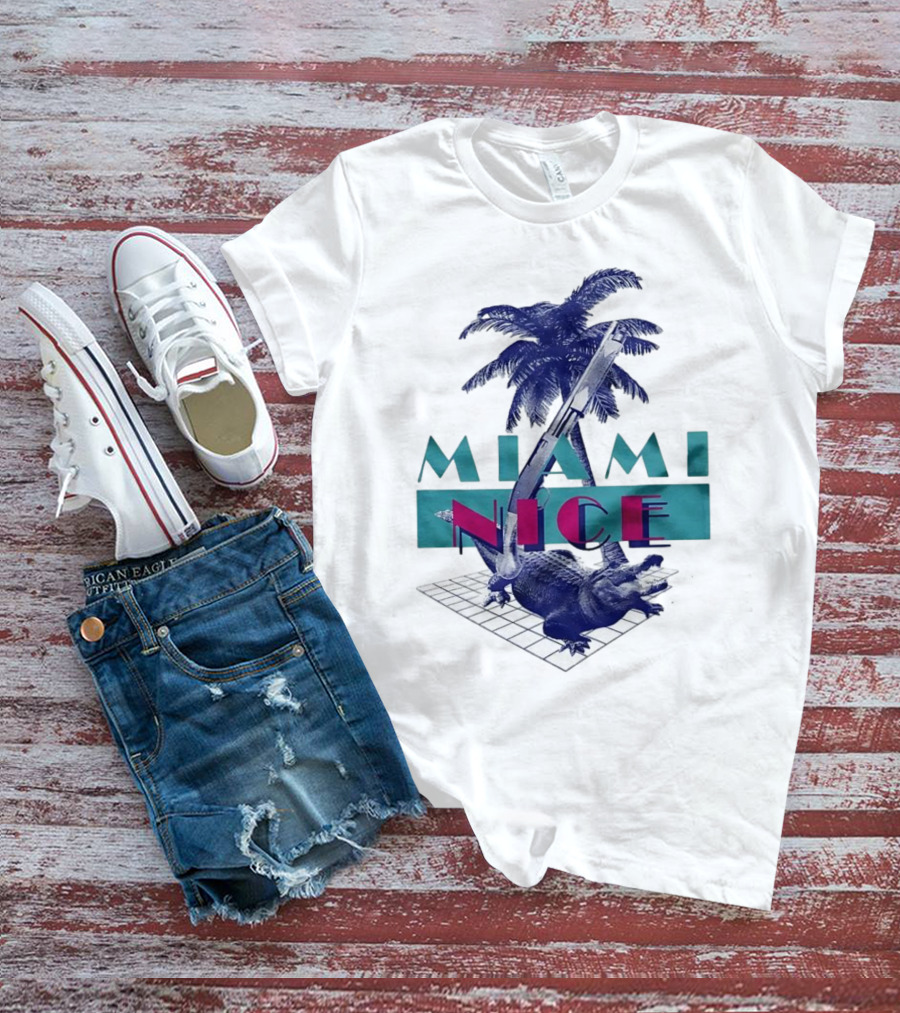 Miami Nice Gator Palm Tree Neon Vibes T-Shirt