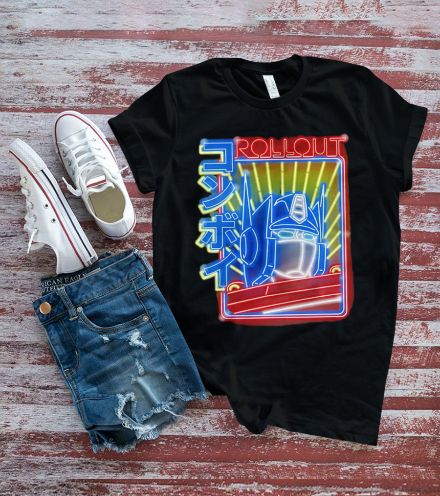 Rollout Neon Prime Robot Head With Japanese Characters T-Shirt