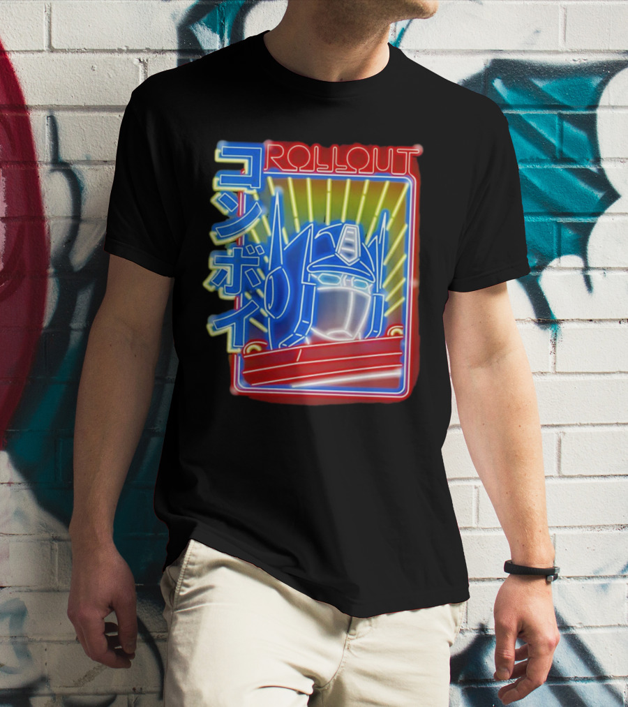 Rollout Neon Prime Robot Head With Japanese Characters T-Shirt