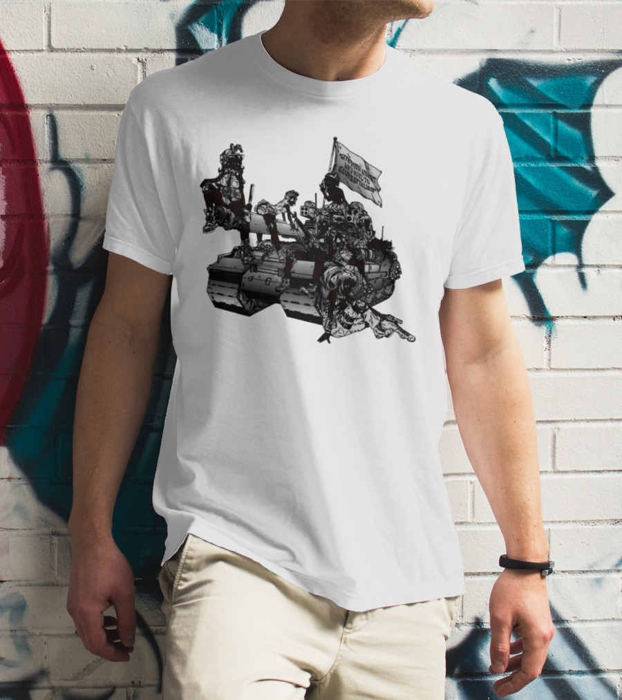 Gods Battalion Cloud White Ebony Battalion Tank With Warriors And Flag T-Shirt
