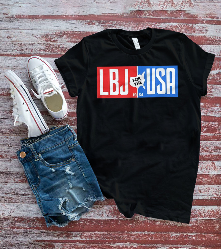LBJ For The USA 1964 Vintage Political Campaign Red White Blue USA Map T-Shirt