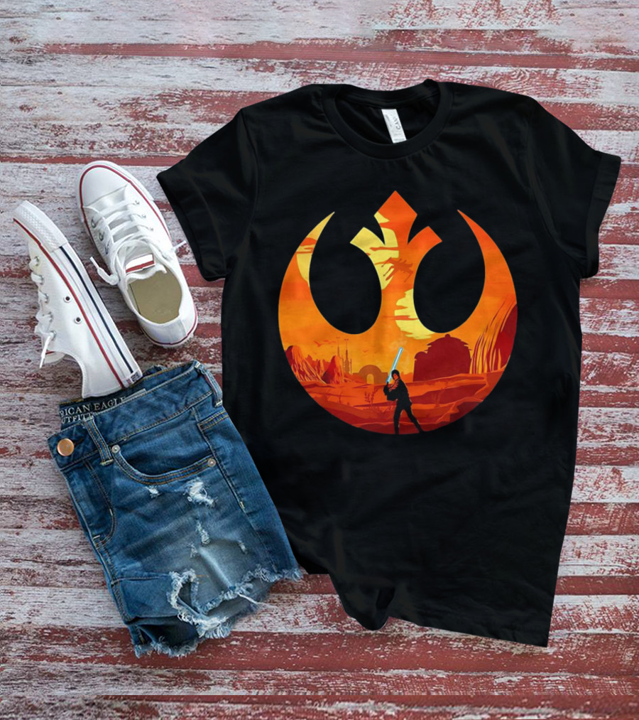 Luke Skywalker The Knight Farmer Tatooine Rebel Symbol Sunset Scene T-Shirt