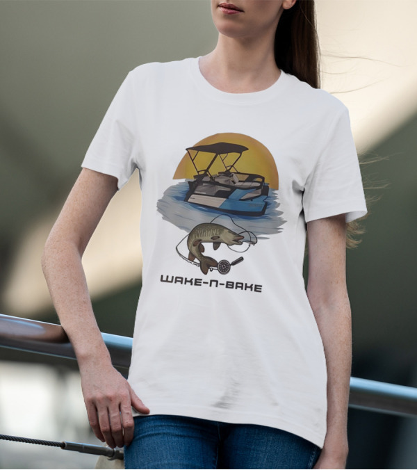 Wake N Bake Fishing Boat Sunrise Catch T-Shirt