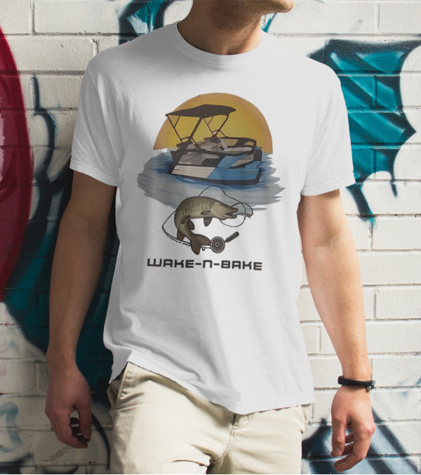 Wake N Bake Fishing Boat Sunrise Catch T-Shirt