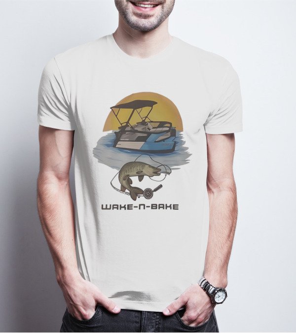 Wake N Bake Fishing Boat Sunrise Catch T-Shirt