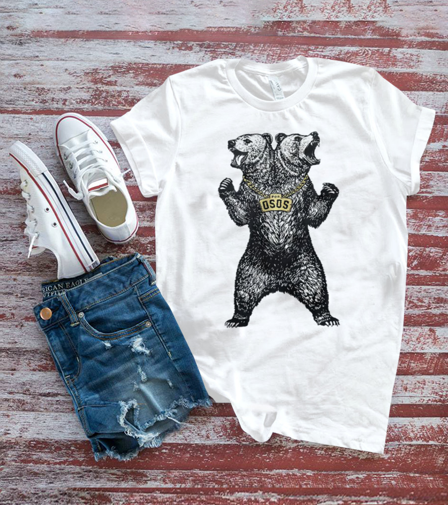 Double Osos Natural Bear Fierce Dual-Headed Roaring Emblem T-Shirt