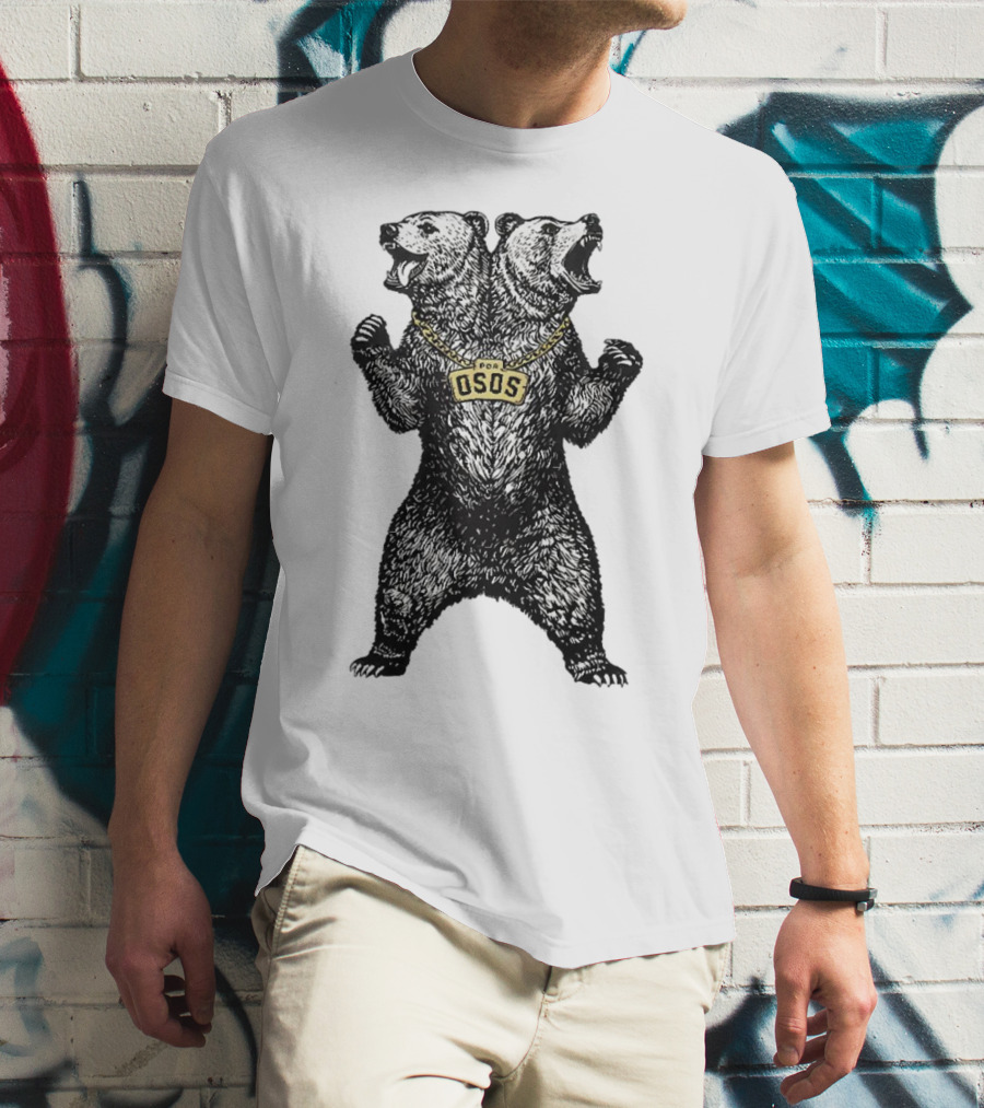 Double Osos Natural Bear Fierce Dual-Headed Roaring Emblem T-Shirt