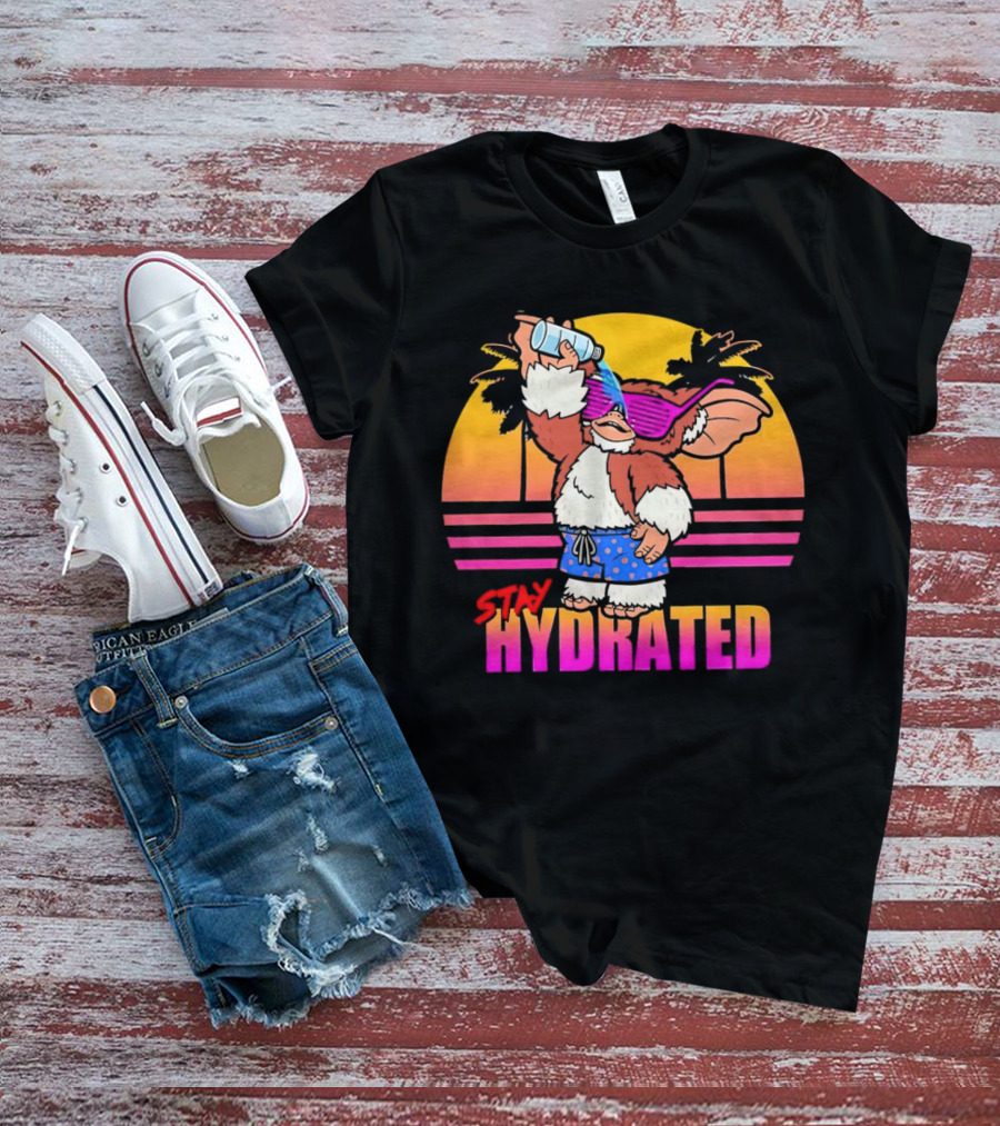 Stay Hydrated Gizmo Summer Beach Vibes With Sunset And Palm Trees T-Shirt