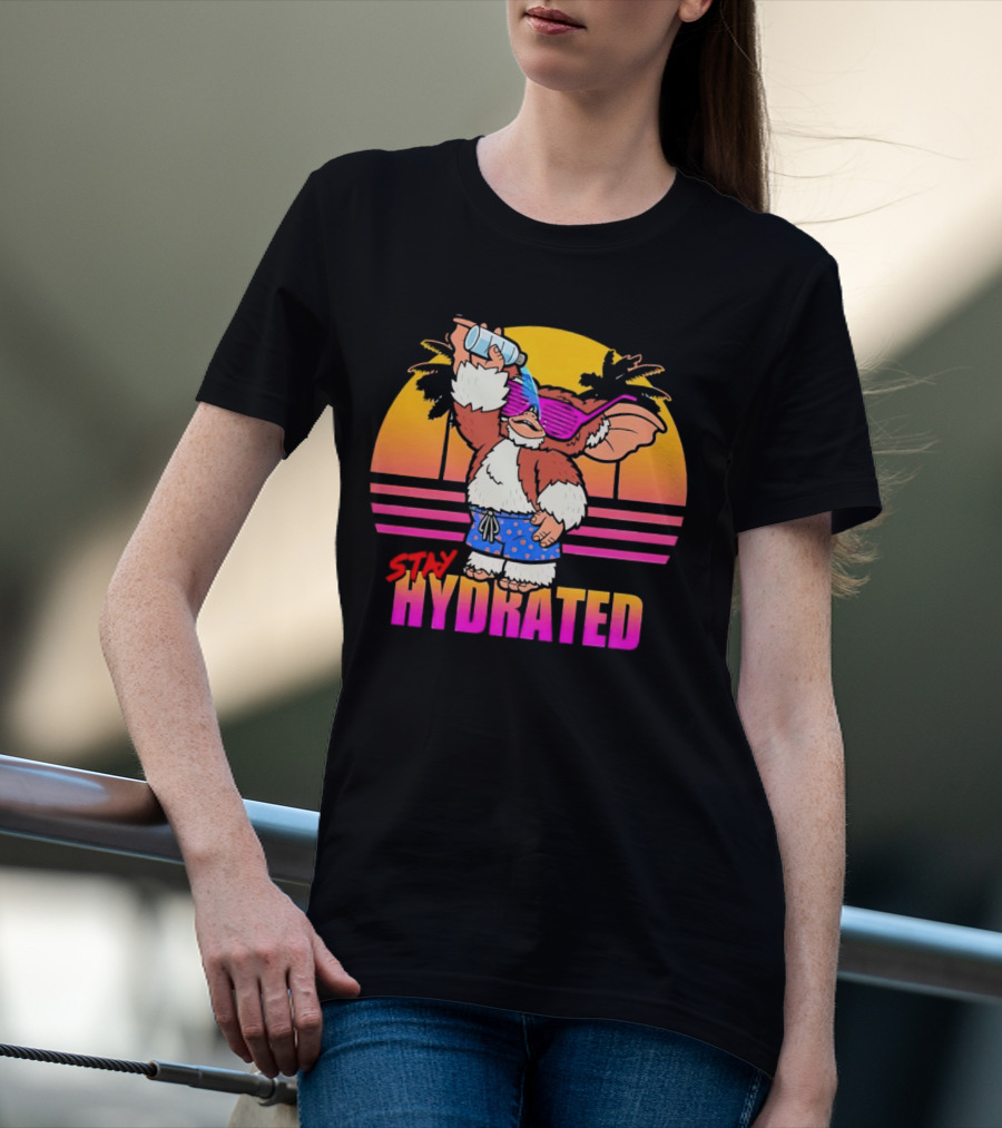 Stay Hydrated Gizmo Summer Beach Vibes With Sunset And Palm Trees T-Shirt
