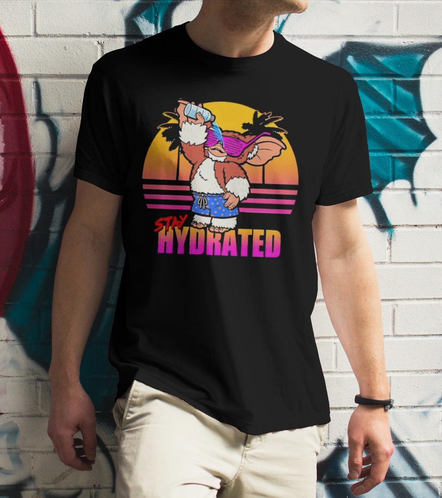 Stay Hydrated Gizmo Summer Beach Vibes With Sunset And Palm Trees T-Shirt