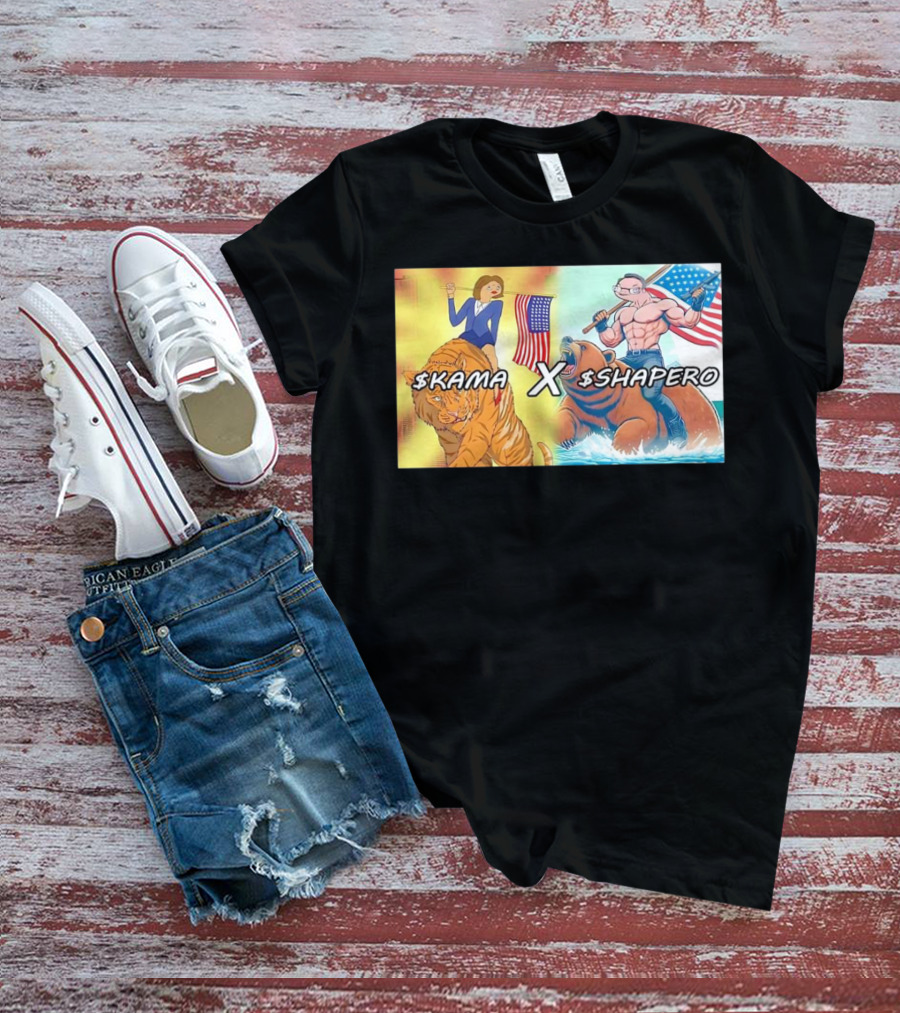 Kama X Shapero USA Cartoon Tiger Bear Flag Showdown T-Shirt