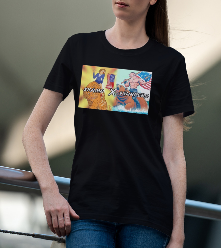 Kama X Shapero USA Cartoon Tiger Bear Flag Showdown T-Shirt