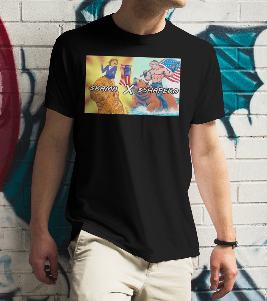 Kama X Shapero USA Cartoon Tiger Bear Flag Showdown T-Shirt