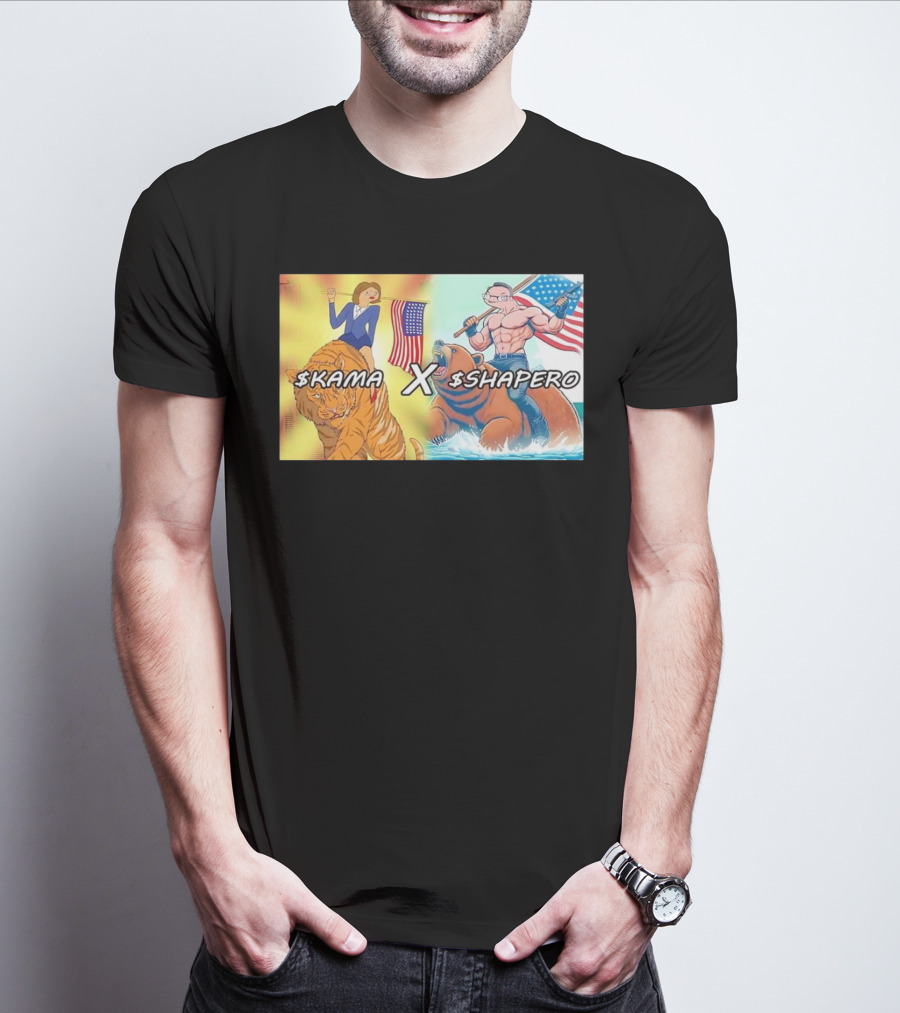 Kama X Shapero USA Cartoon Tiger Bear Flag Showdown T-Shirt