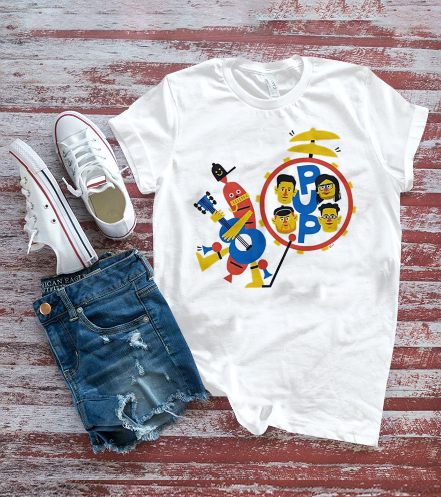 Band Of Wiener Pup Drum Faces And Guitar Character T-Shirt