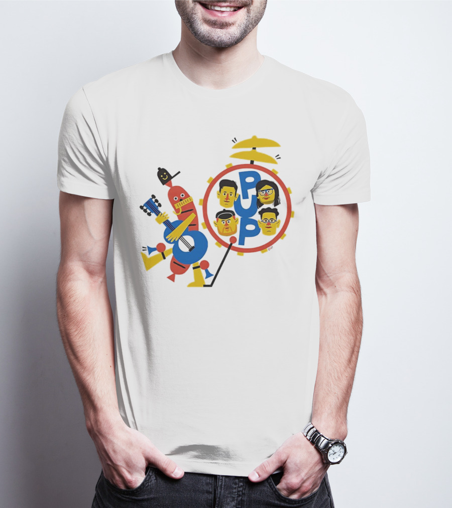 Band Of Wiener Pup Drum Faces And Guitar Character T-Shirt