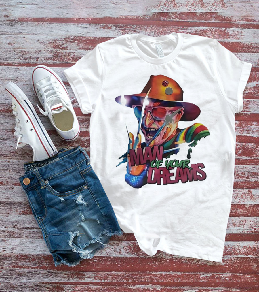 Freddy Krueger Rainbow Hat Sunglasses Claw Man Of Your Dreams T-Shirt