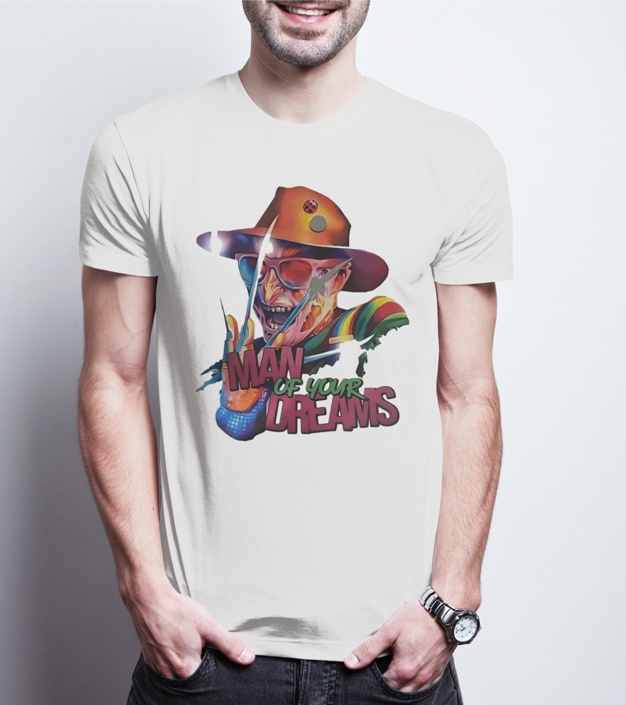 Freddy Krueger Rainbow Hat Sunglasses Claw Man Of Your Dreams T-Shirt