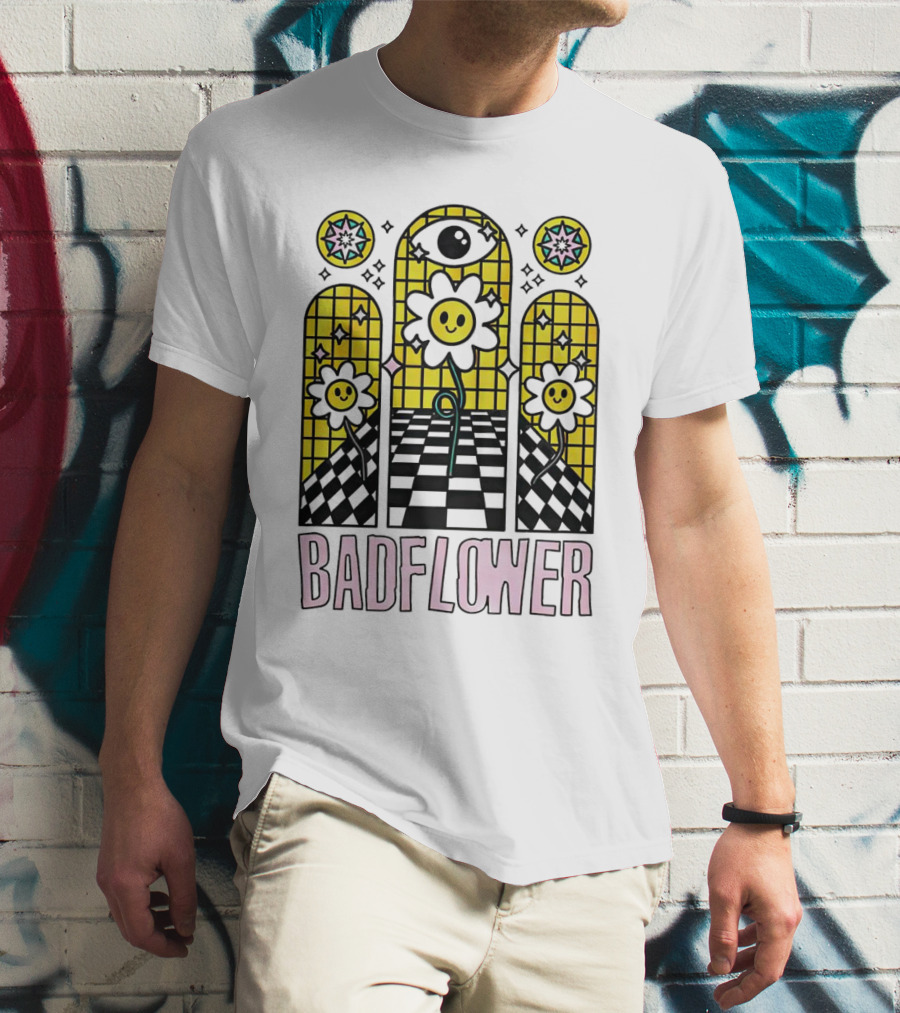 Badflower Eyeball Wall Happy Flowers Stained Glass T-Shirt