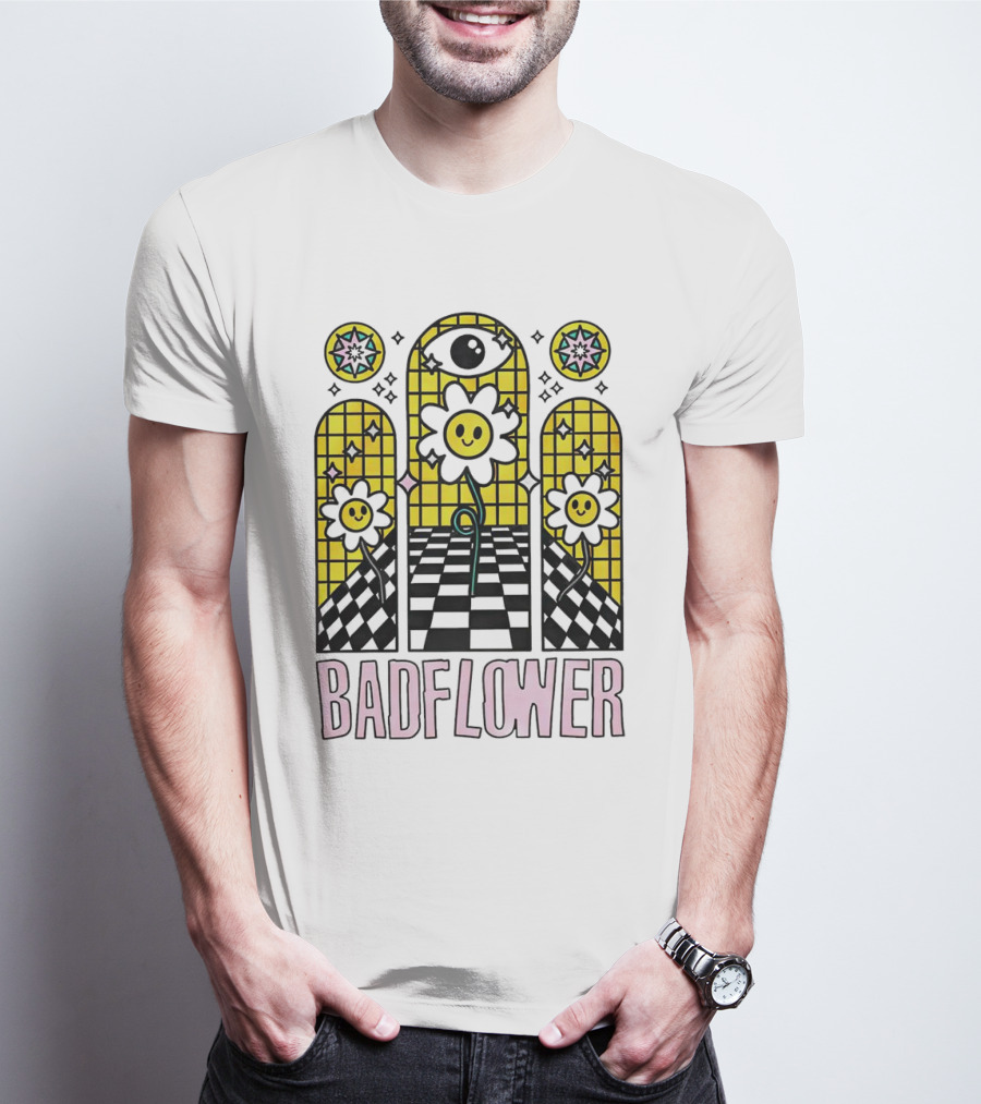 Badflower Eyeball Wall Happy Flowers Stained Glass T-Shirt