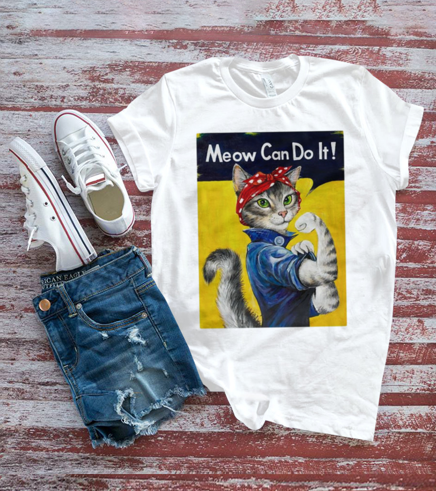 Meow Can Do It Rosie The Riveter Cat Red Bandana T-Shirt